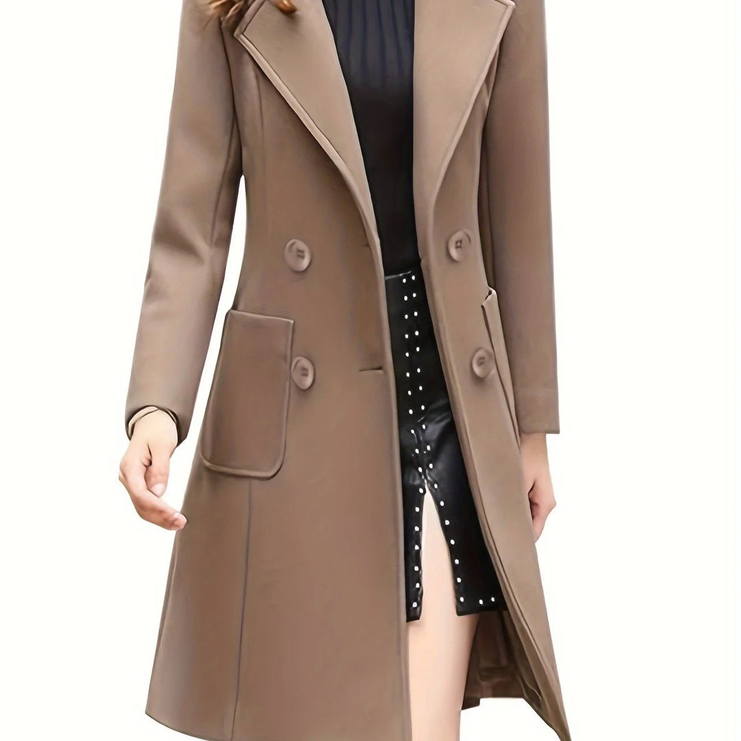 Women's double-breasted lapel winter trench coat in Camel