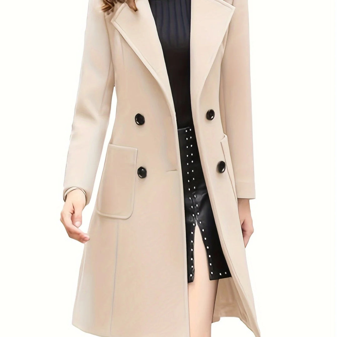 Women's double-breasted lapel winter trench coat in Cream
