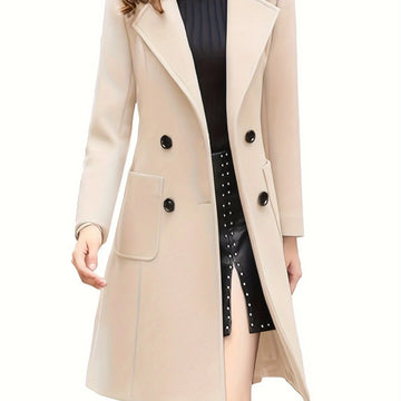 Women's double-breasted lapel winter trench coat in Cream