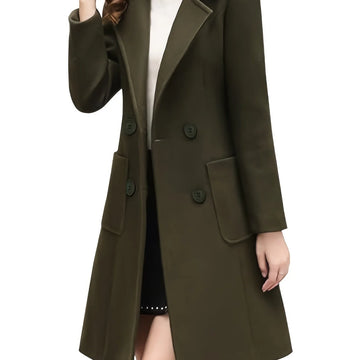 Women's double-breasted lapel winter trench coat in Fern Green