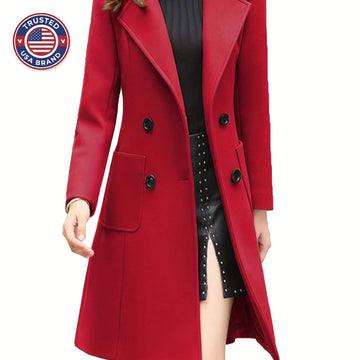 Women's double-breasted lapel winter trench coat in Fern Green