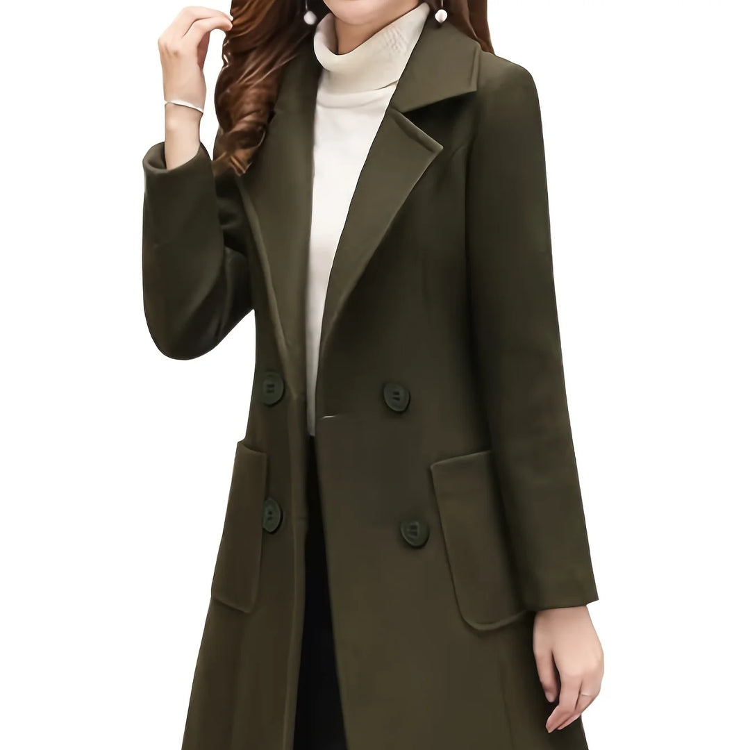 Women's double-breasted lapel winter trench coat in Fern Green