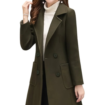 Women's double-breasted lapel winter trench coat in Fern Green