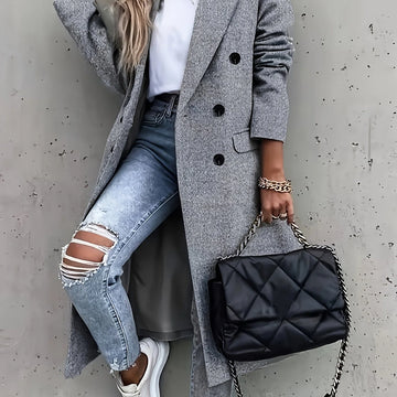 Women's double-breasted longline winter coat in Grey