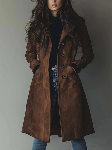 Women's Double-Breasted Trench Coat Classic Vintage Style - Brown