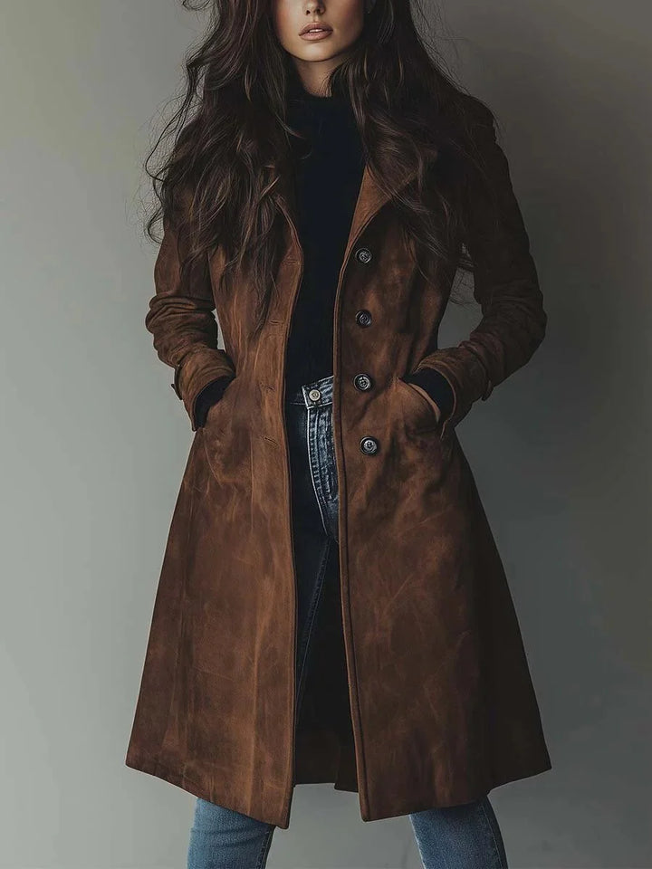 Women's Double-Breasted Trench Coat Classic Vintage Style - Brown