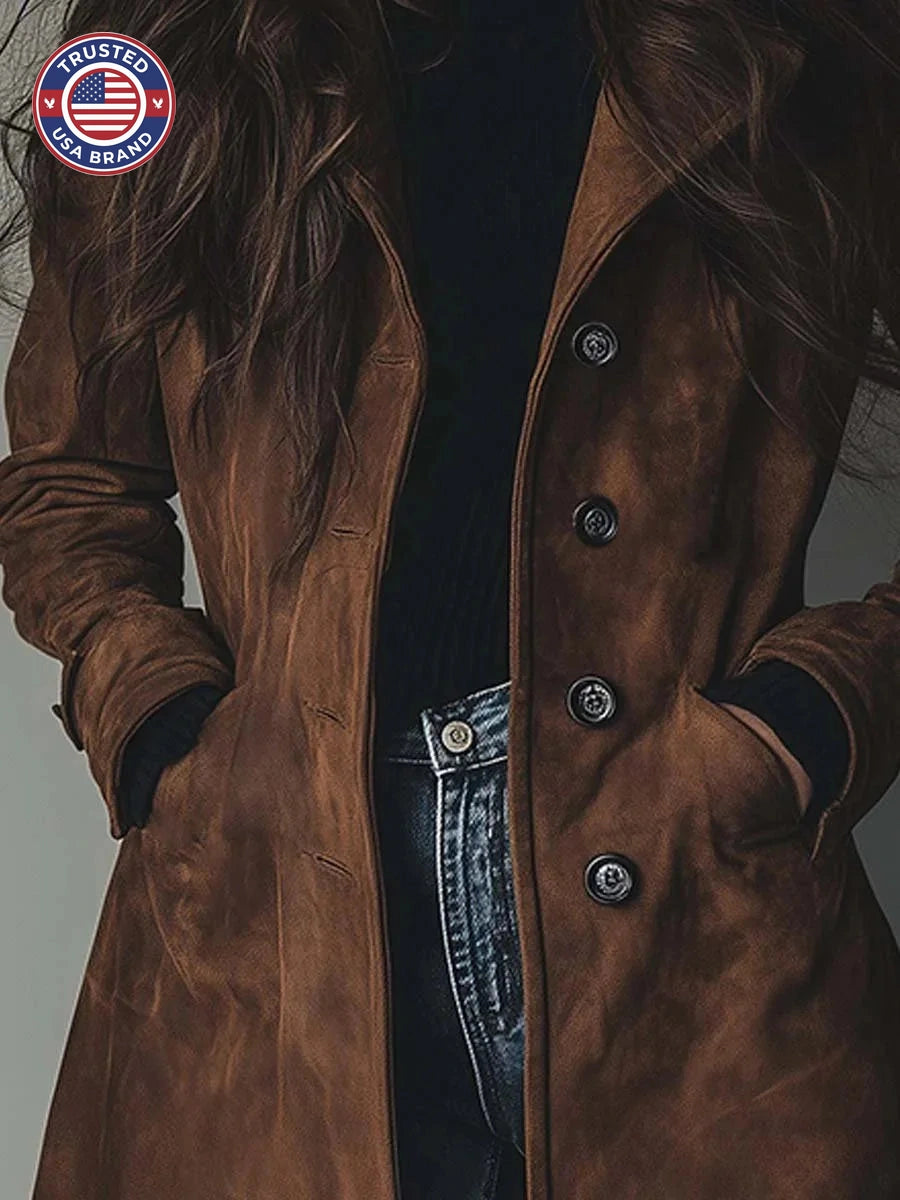 Women's Double-Breasted Trench Coat Classic Vintage Style - Brown