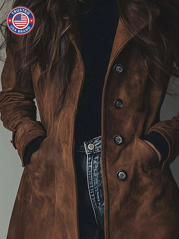 Women's Double-Breasted Trench Coat Classic Vintage Style - Brown
