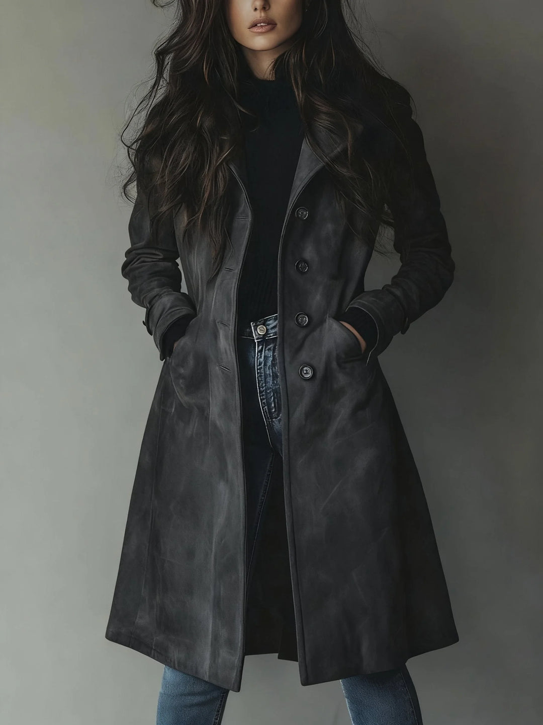 Women's Double-Breasted Trench Coat Classic Vintage Style - Brown