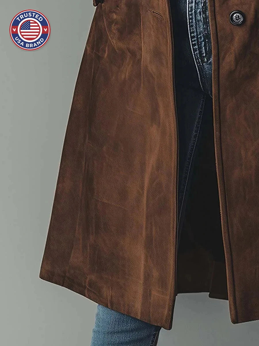 Women's Double-Breasted Trench Coat Classic Vintage Style - Brown