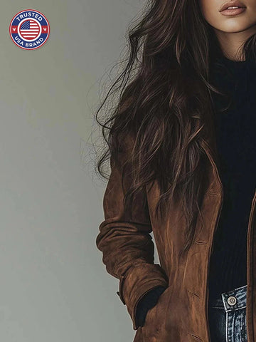 Women's Double-Breasted Trench Coat Classic Vintage Style - Brown