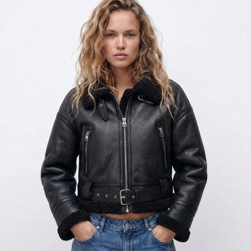 Women's Double-Sided Shearling Bomber Jacket - Brown