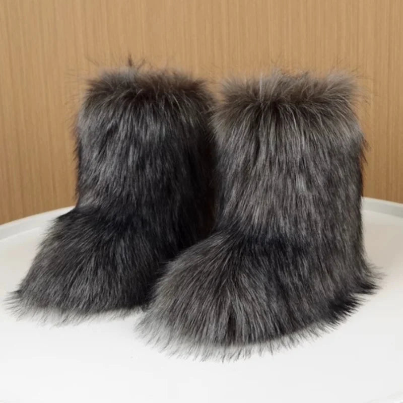 Women's faux fur winter snow boots in Dark Gray