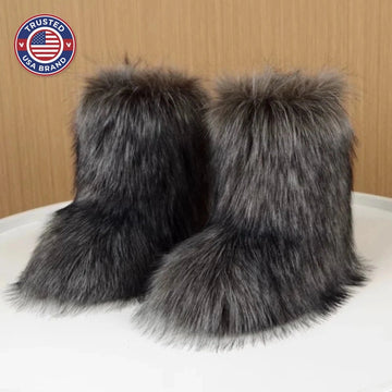 Women's faux fur winter snow boots in Dark Gray