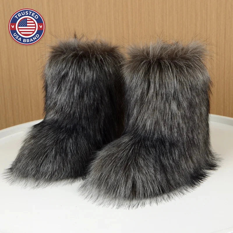 Women's faux fur winter snow boots in Dark Gray