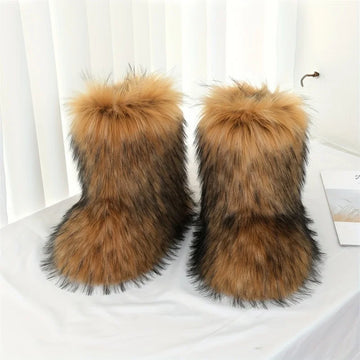 Women's faux fur winter snow boots in Faux Raccoon Fur