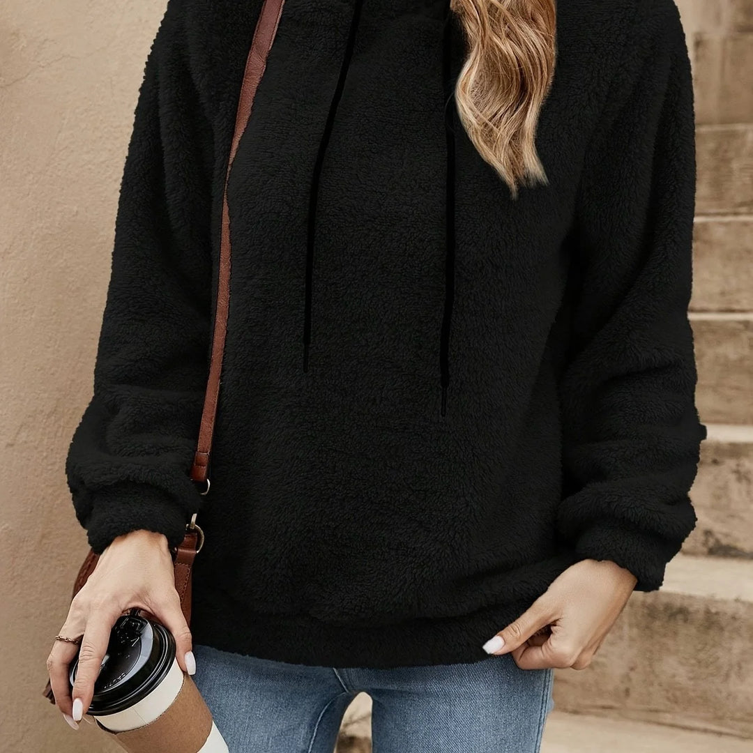 Women's comfy fleece drawstring winter hoodie in Black