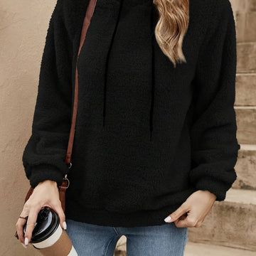 Women's comfy fleece drawstring winter hoodie in Black