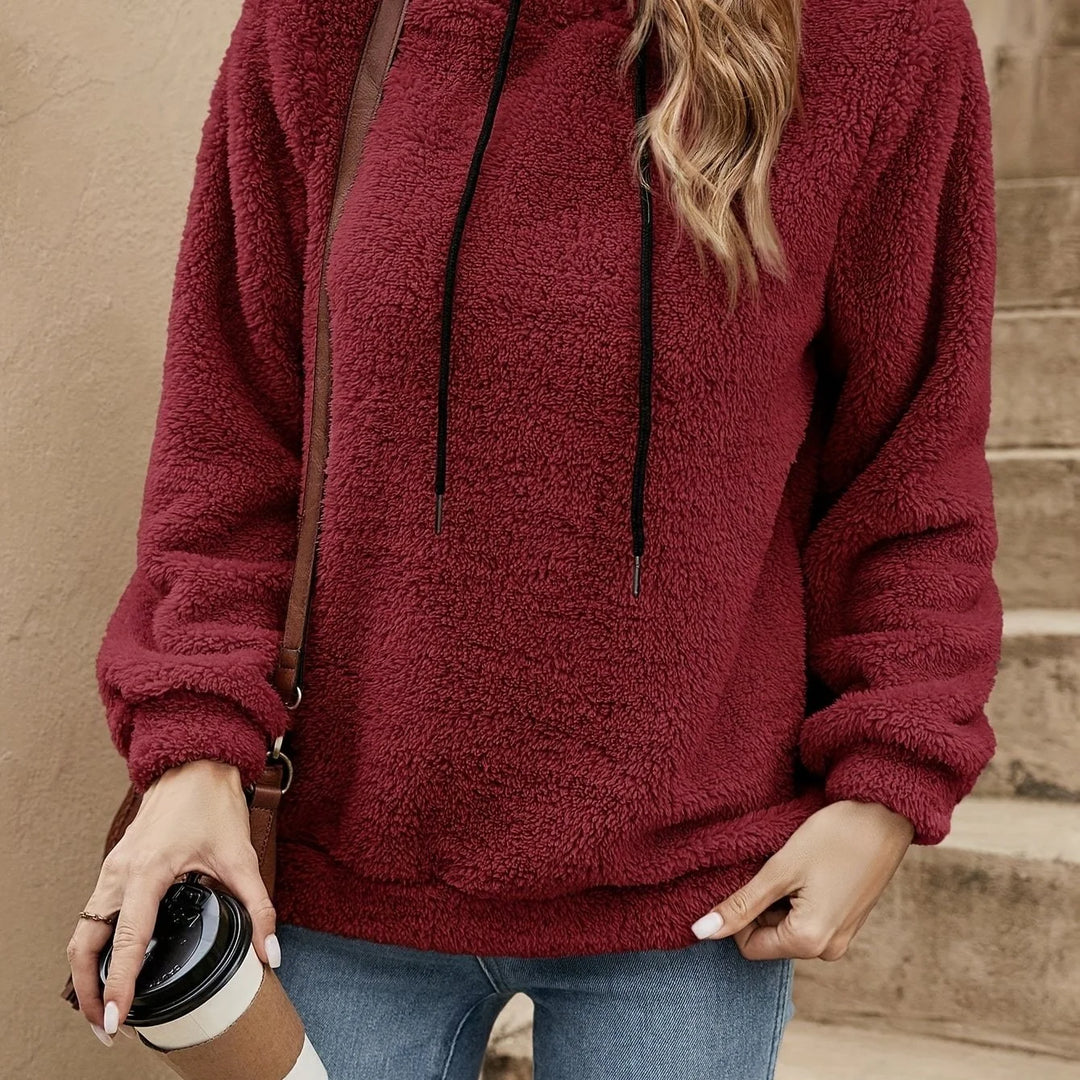 Women's comfy fleece drawstring winter hoodie in Burgundy