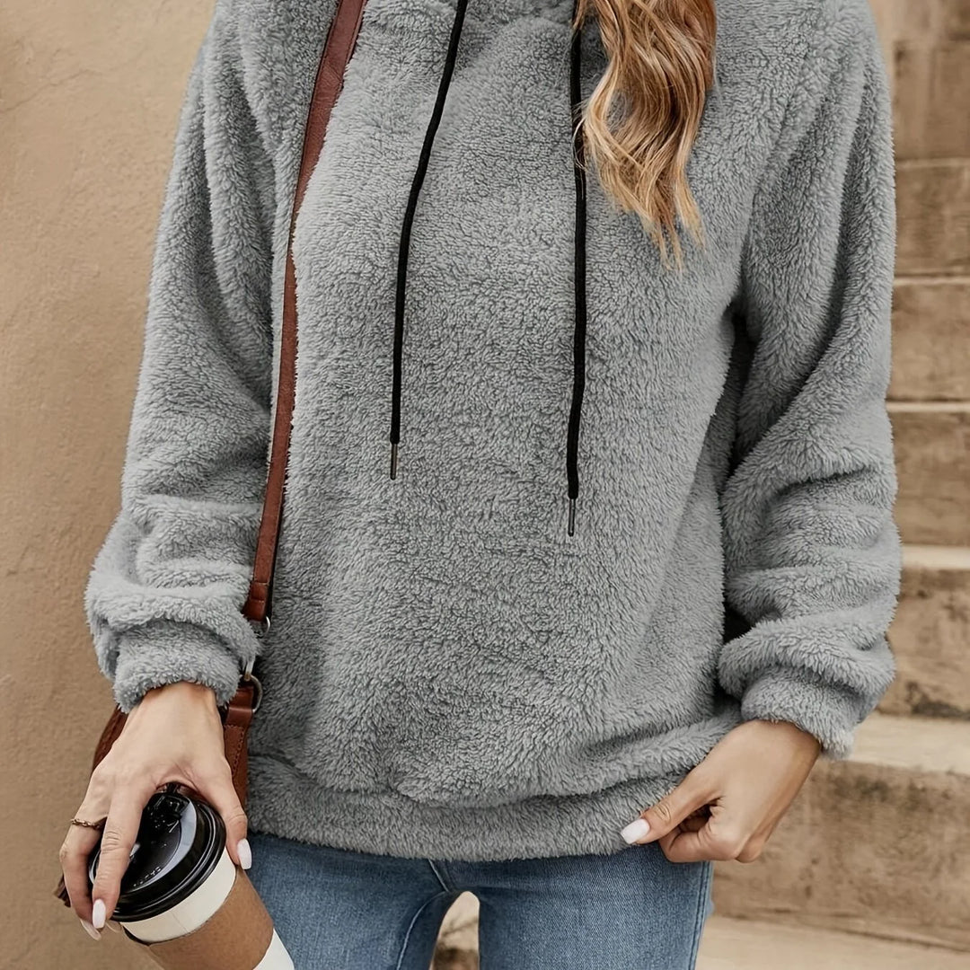 Women's comfy fleece drawstring winter hoodie in Grey