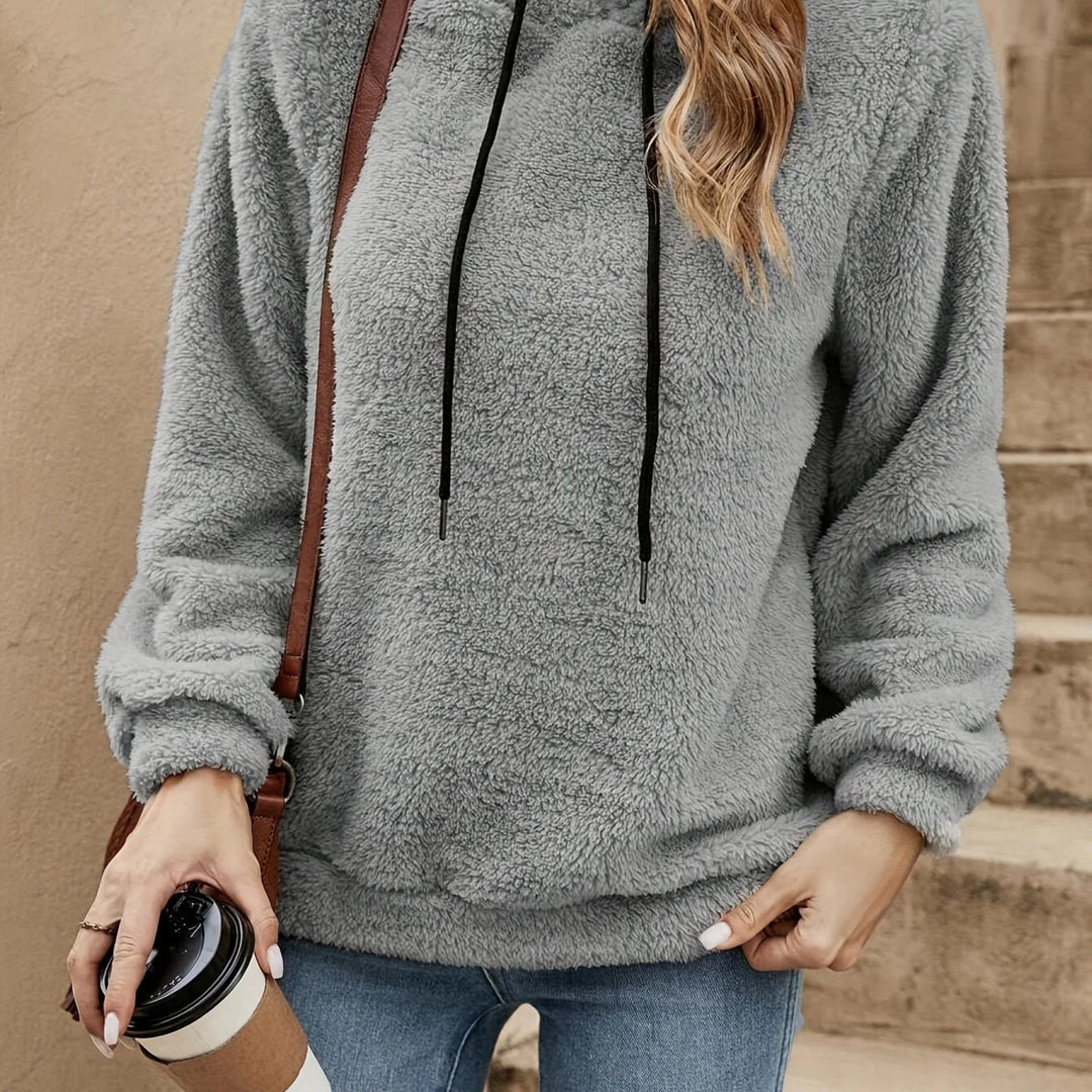 Women's comfy fleece drawstring winter hoodie in Grey