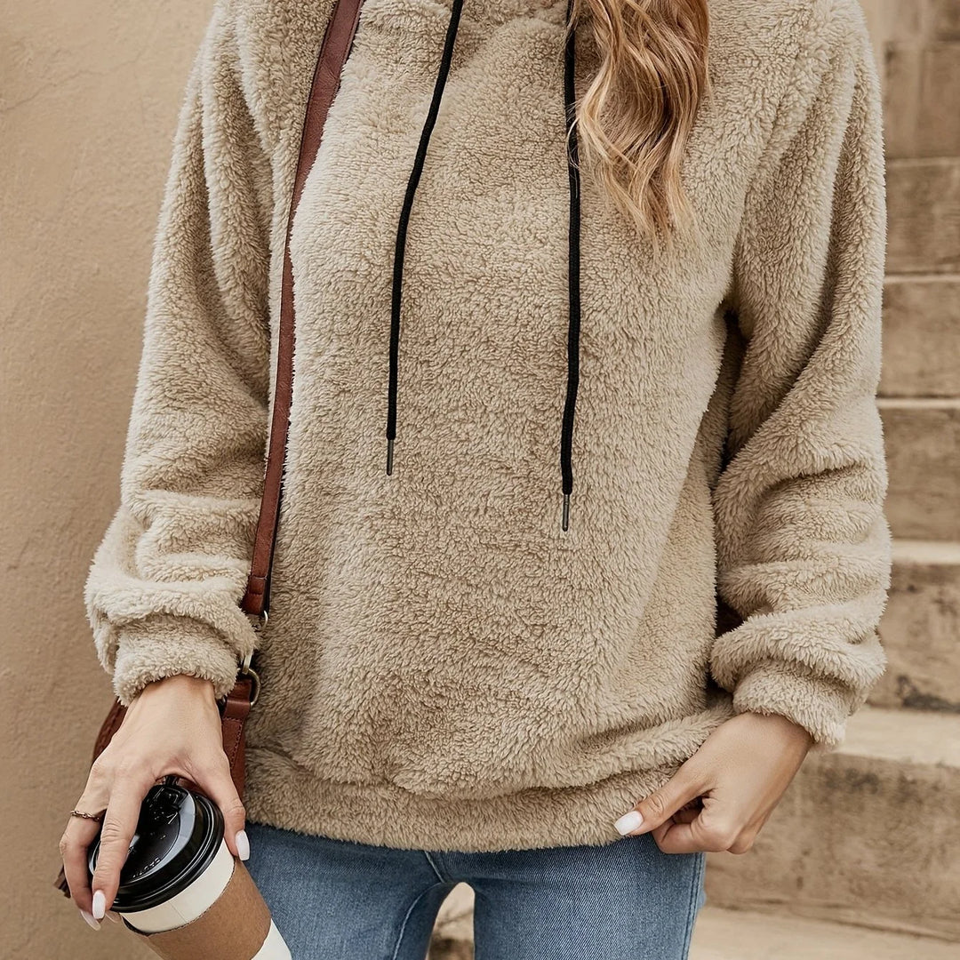 Women's comfy fleece drawstring winter hoodie in Khaki