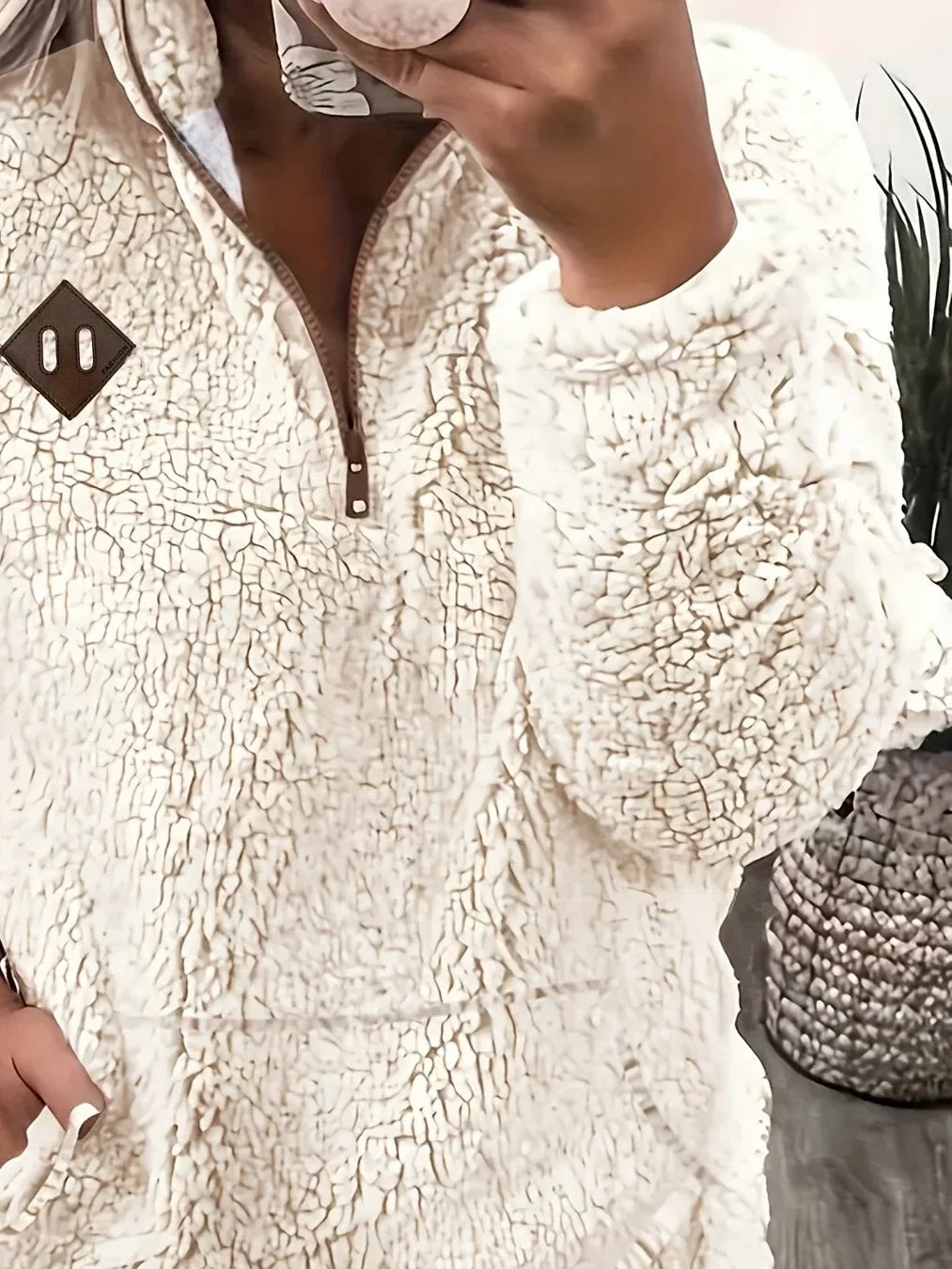Women's winter fleece quarter zip sweater with half-zip closure in Cream