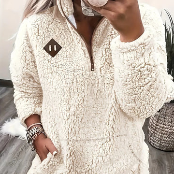Women's winter fleece quarter zip sweater with half-zip closure in Cream