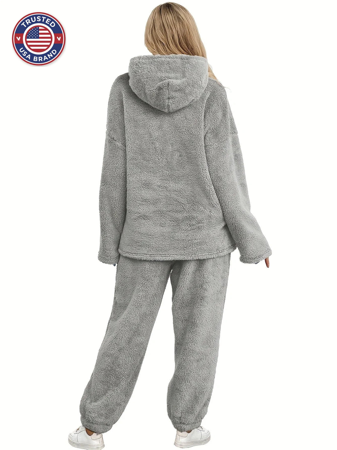 Women's fleece winter loungewear set shawl collar hoodie trousers