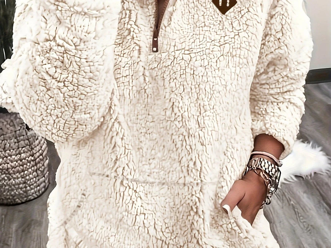 Women's fluffy half-zip winter pullover in Apricot