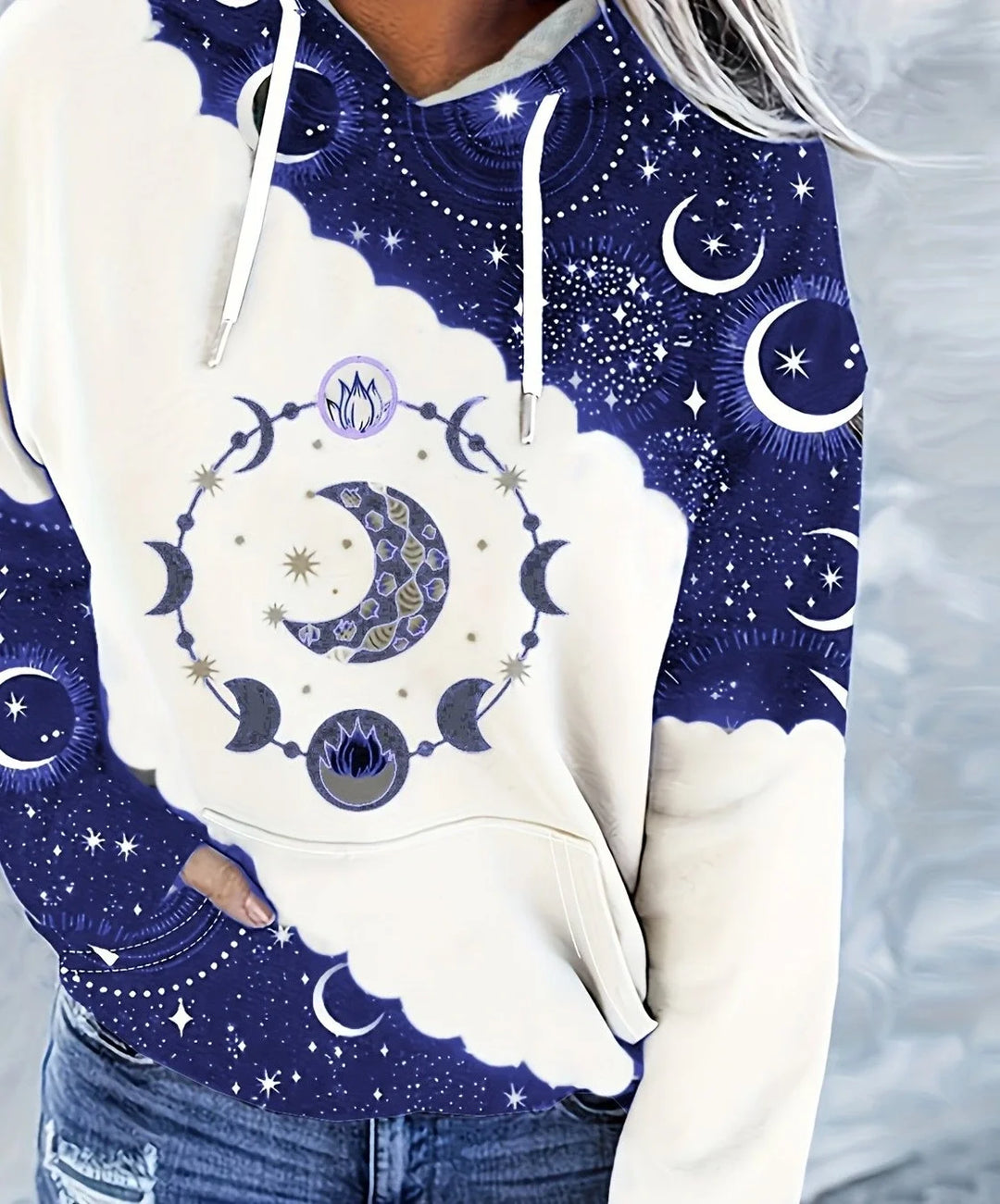 Women's comfy graphic print winter hoodie in Blue