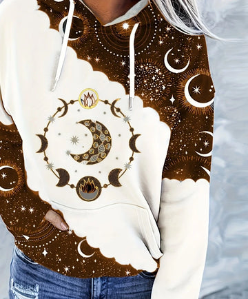 Women's comfy graphic print winter hoodie in Brown