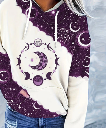 Women's comfy graphic print winter hoodie in Magenta