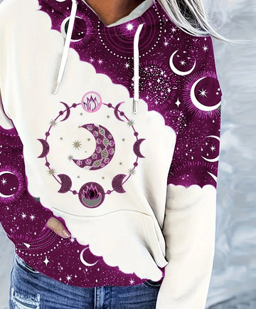 Women's comfy graphic print winter hoodie in Purple