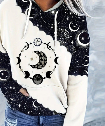 Women's comfy graphic print winter hoodie in Teal