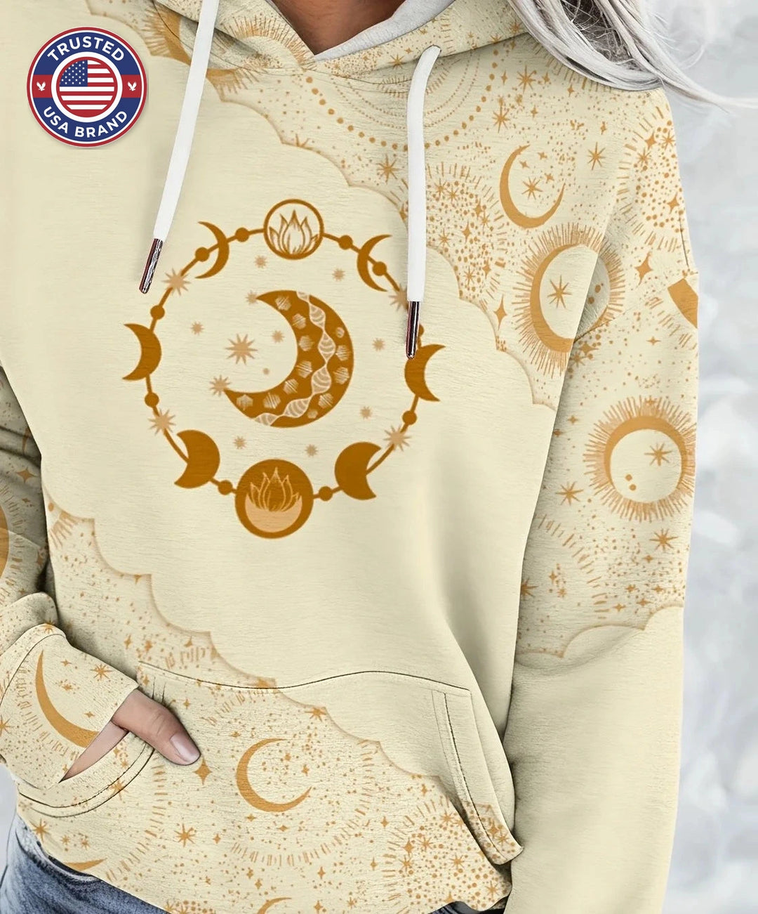 Women's comfy graphic print winter hoodie in Teal