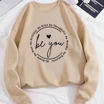 Women's graphic print crewneck winter Christmas sweater in Beige