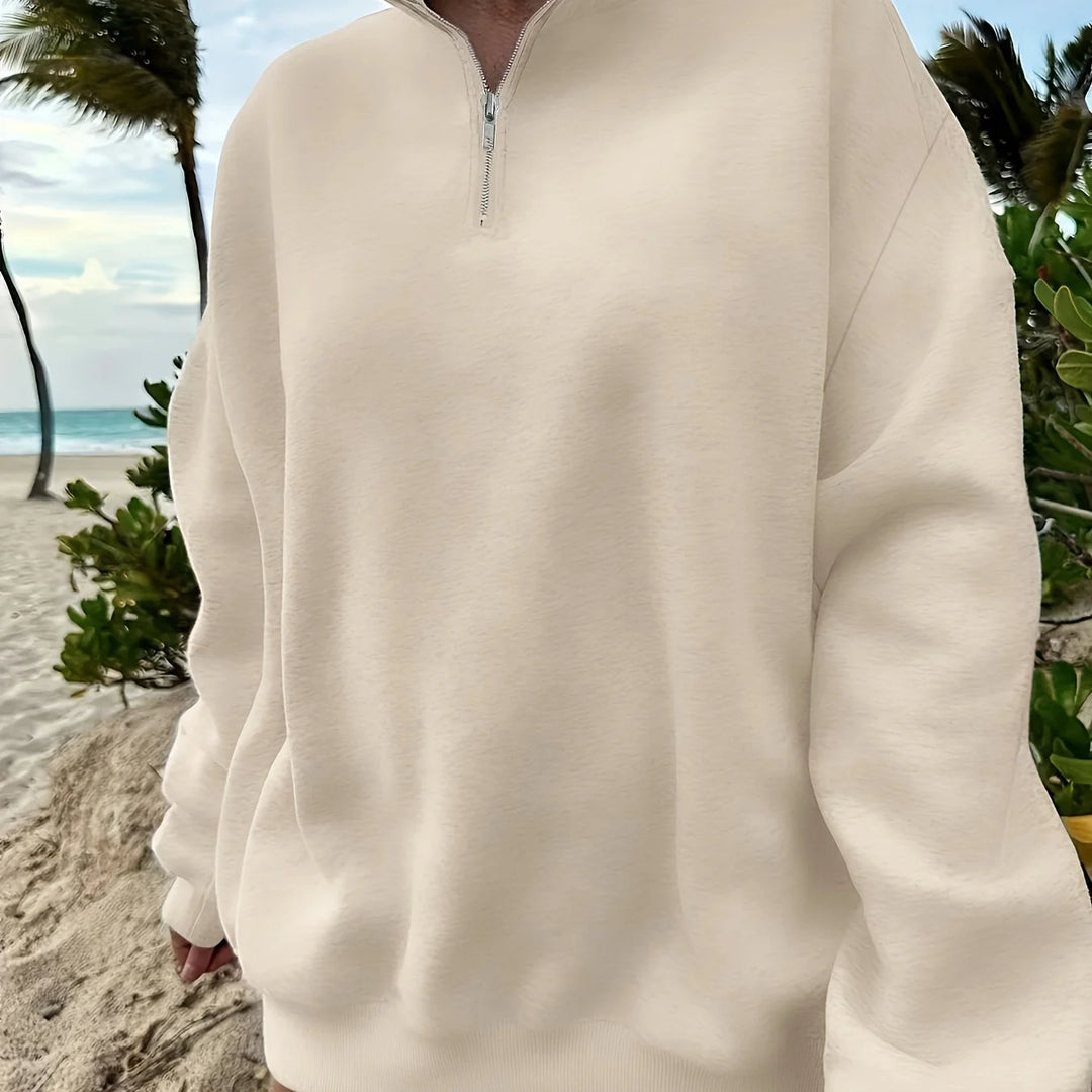 Women's knit winter quarter zip sweater in Apricot