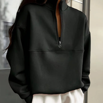 Women's winter quarter zip sweater with stand collar and half-zip closure in Black
