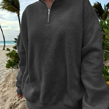 Women's knit winter quarter zip sweater in Dark Grey