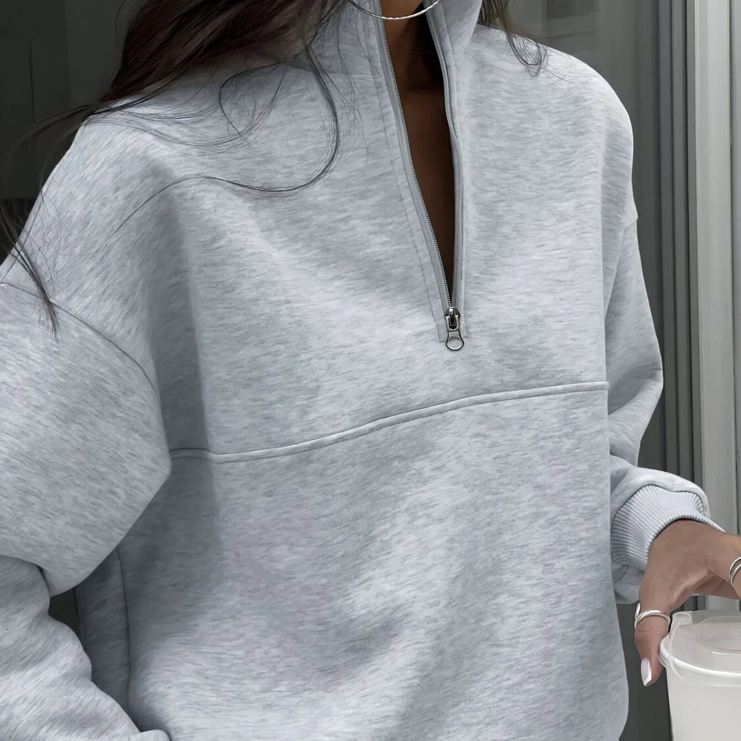 Women's winter quarter zip sweater with stand collar and half-zip closure in Light Grey