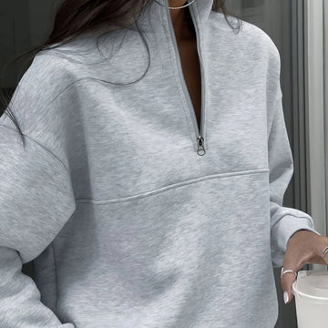Women's winter quarter zip sweater with stand collar and half-zip closure in Light Grey