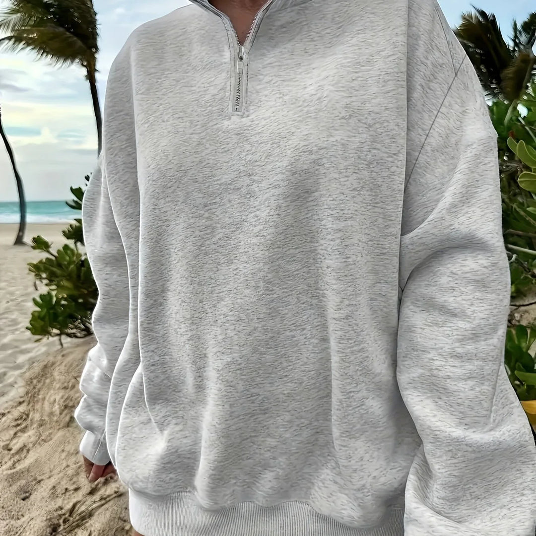 Women's knit winter quarter zip sweater in Light Grey
