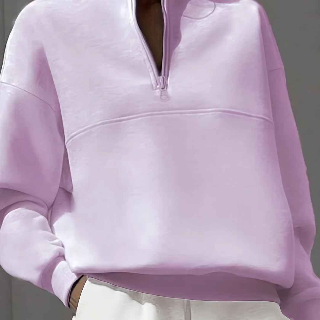 Women's winter quarter zip sweater with stand collar and half-zip closure in Light Purple