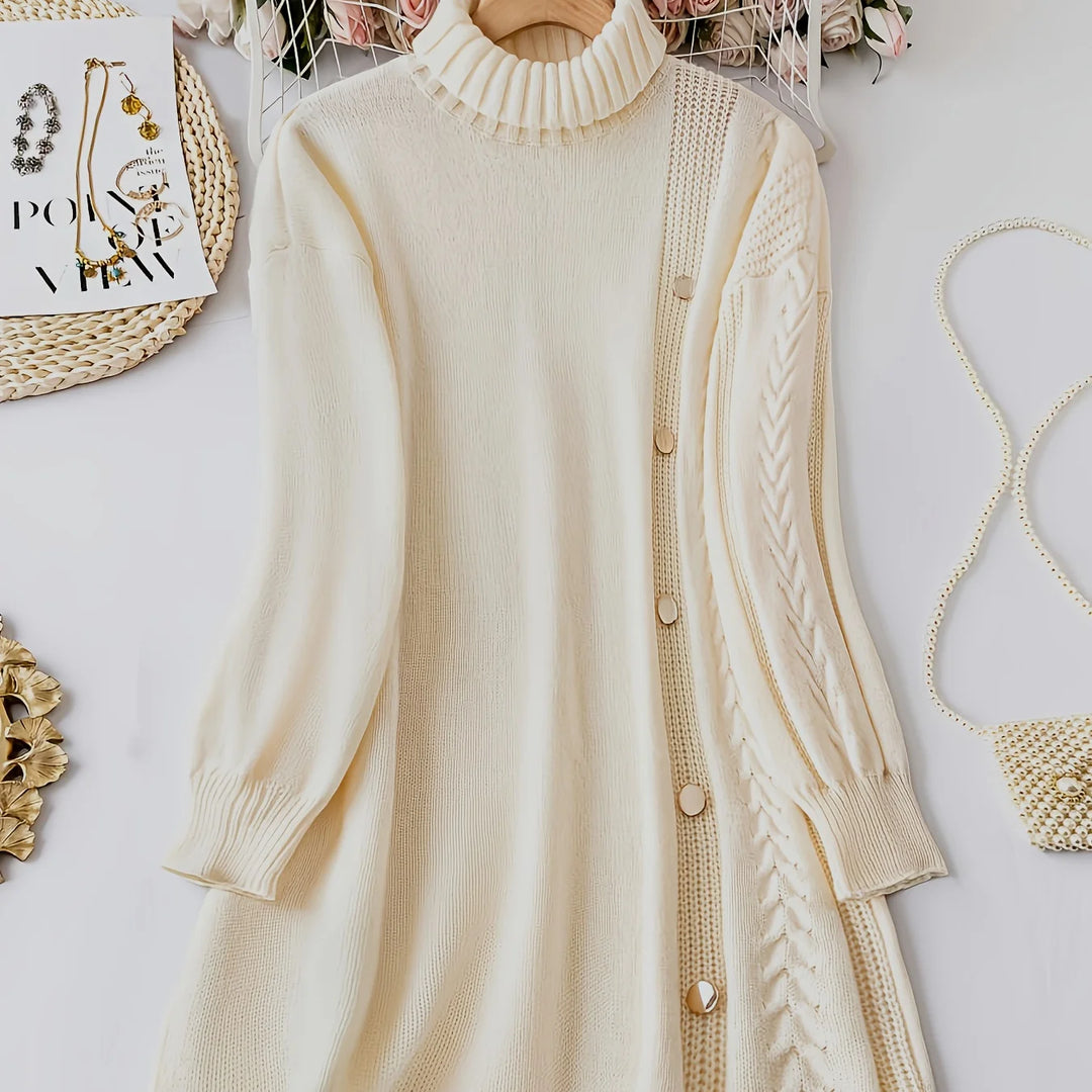 Women's high neck winter sweater dress in Apricot