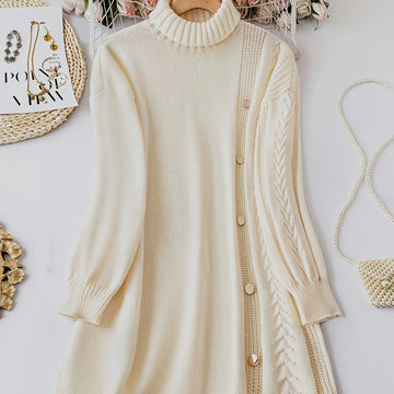 Women's high neck winter sweater dress in Apricot