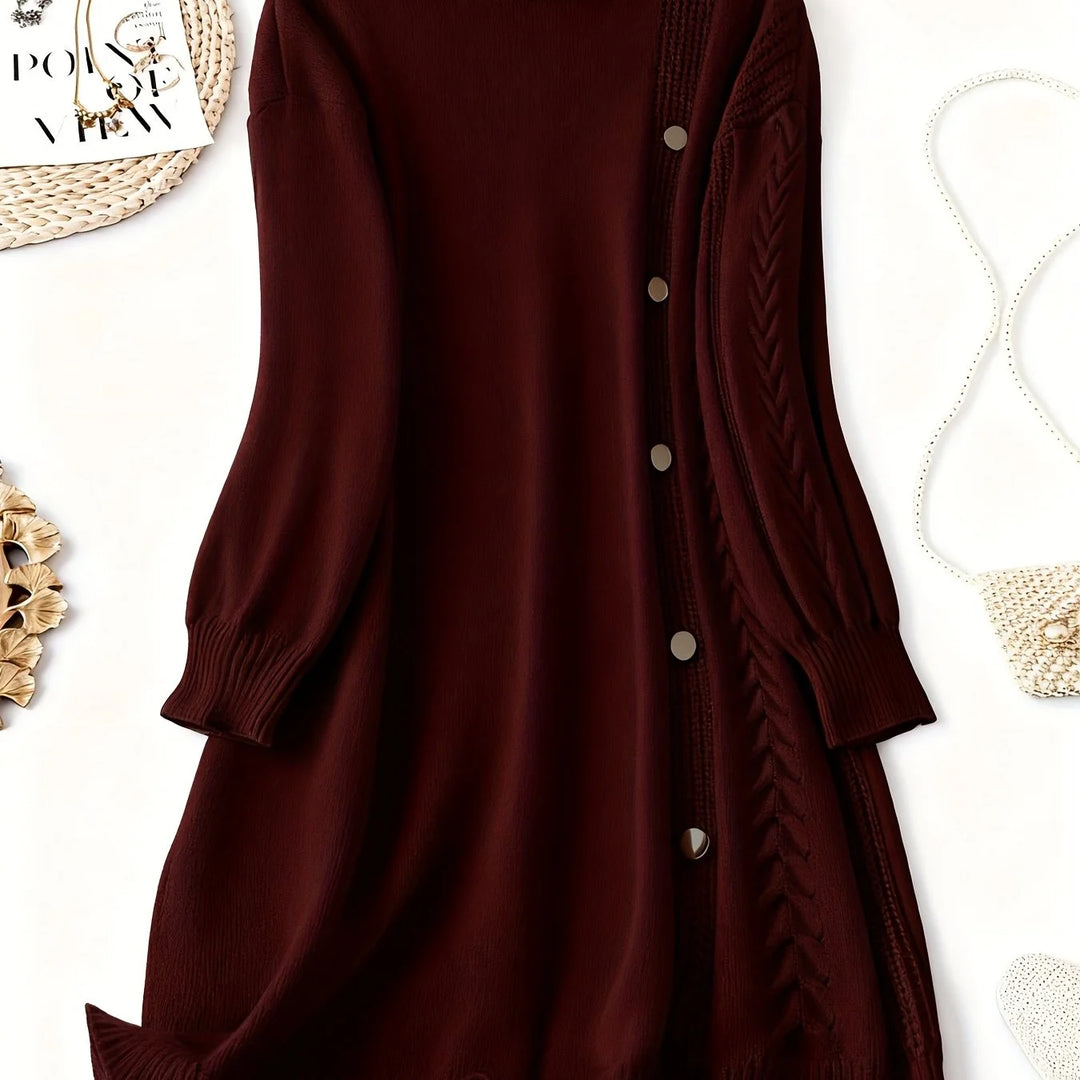 Women's high neck winter sweater dress in Burgundy