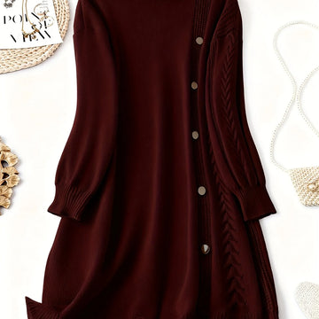 Women's high neck winter sweater dress in Burgundy