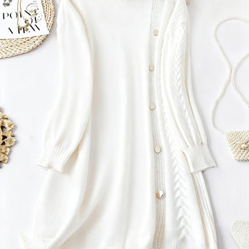 Women's high neck winter sweater dress in White