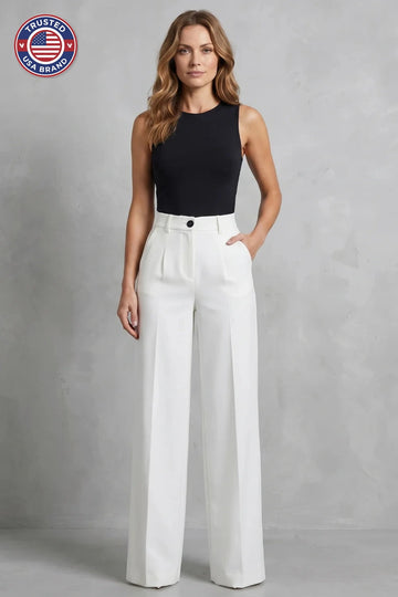 Women's high waisted pleated wide leg winter palazzo pants